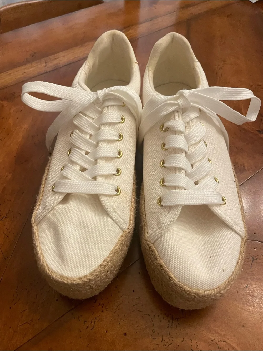 H&M Cream Canvas Espadrille Sneakers with Gold Eyelets